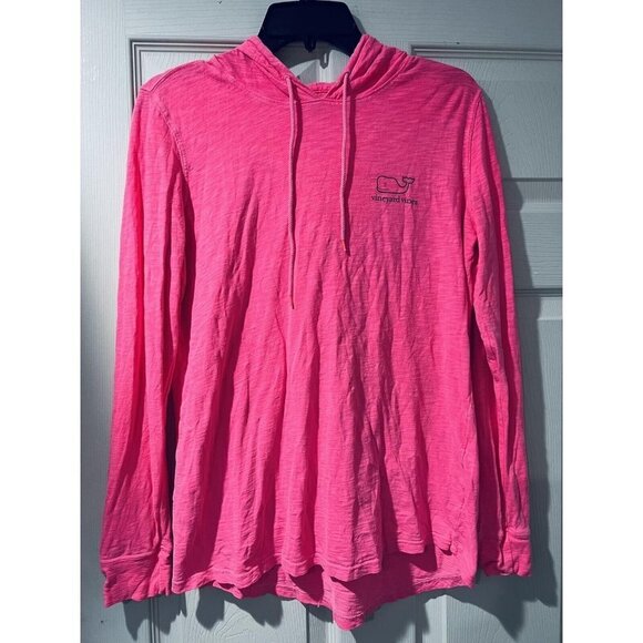 Vineyard Vines Hot Neon Pink Hooded Long Sleeve Light Weight Pullover Size S - Picture 1 of 8